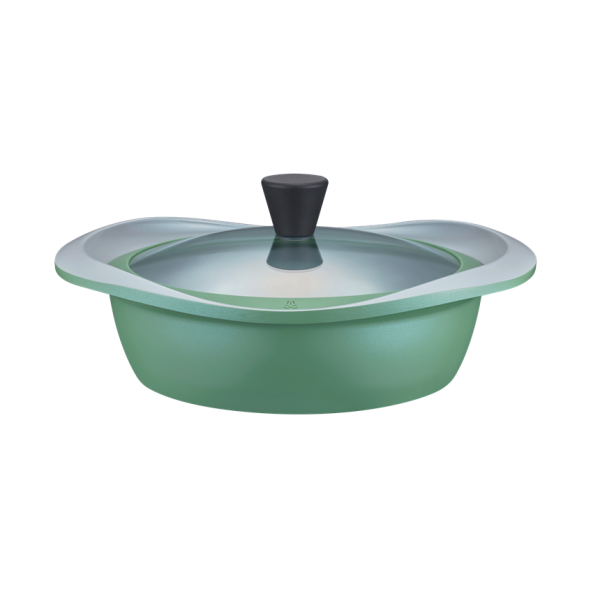 Caçarola Rasa Antiaderente Roichen Indução Newtro - 24cm 2,5L - Verde Militar - com tampa