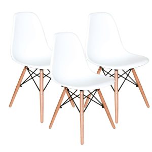 Kit c/ 3 Cadeiras DS331 Charles Eames Wood DKR Eiffel Brancas
