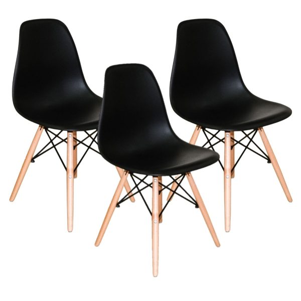 Kit c/ 3 Cadeiras DS331 Charles Eames Wood DKR Eiffel Pretas