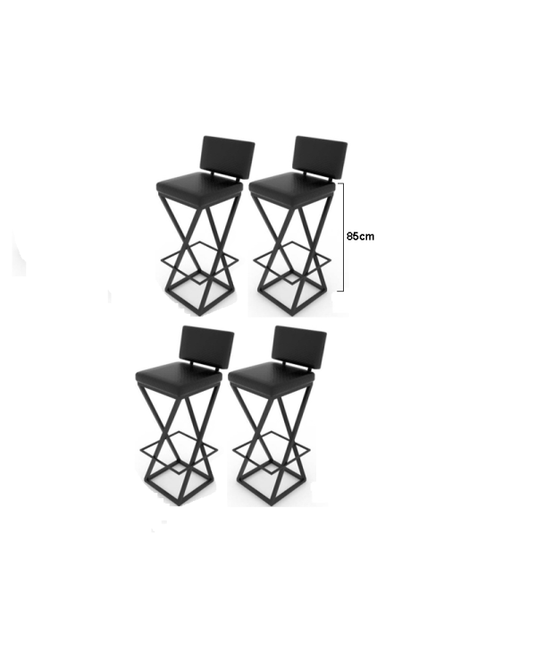 Kit c/ 4 Banquetas Bistrô Industrial Alta 85cm – Estofadas Preta – IMPERMEÁVEIS