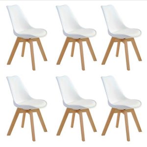 Kit c/ 6 Cadeiras DS333 Leda - Charles Eames, Saarinen Wood com almofada Brancas