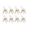Kit c/ 8 Cadeiras DS333 Leda - Charles Eames, Saarinen Wood com almofada Brancas