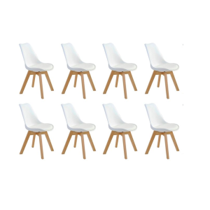 Kit c/ 8 Cadeiras DS333 Leda - Charles Eames, Saarinen Wood com almofada Brancas