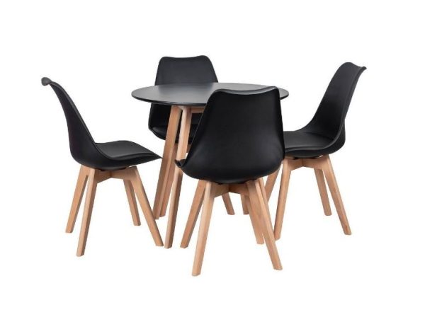 Conjunto de Jantar Mesa Leda 90cm Preta + 4 Cadeiras Leda com almofada Preta