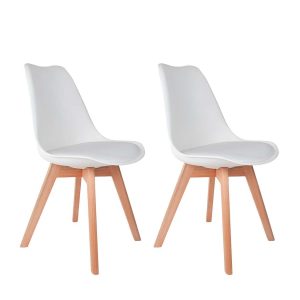 Kit c/ 2 Cadeiras DS333 Leda - Charles Eames, Saarinen Wood com almofada Brancas