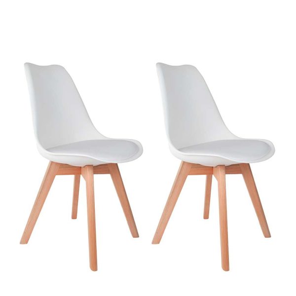 Kit c/ 2 Cadeiras DS333 Leda - Charles Eames, Saarinen Wood com almofada Brancas