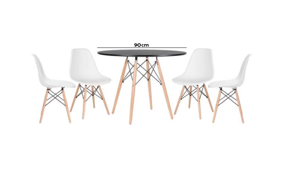 Conjunto de Jantar Mesa Eiffel 90cm Preta + 4 Cadeiras Eiffel DKR Brancas