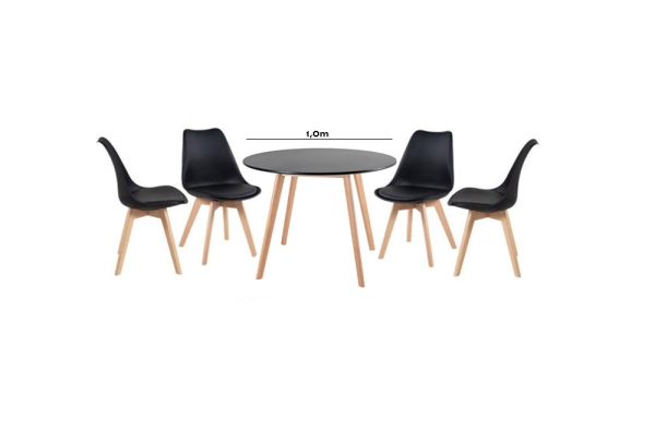 Conjunto de Jantar Mesa Leda 1,0m Preta + 4 Cadeiras Leda com almofada Preta