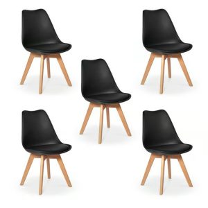 Kit c/ 5 Cadeiras DS333 Leda - Charles Eames, Saarinen Wood com almofada Pretas