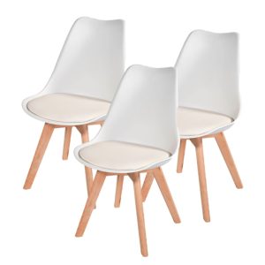 Kit c/ 3 Cadeiras DS333 Leda - Charles Eames, Saarinen Wood com almofada Brancas