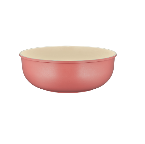 Panela WOK de Alumínio, revestido de Cerâmica, sem cabo - FOGÃO CONVENCIONAL E INDUÇÃO - 24 cm - na cor Rosa - Alta