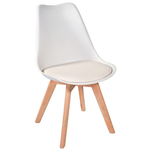 Kit c/ 3 Cadeiras DS333 Leda - Charles Eames, Saarinen Wood com almofada Brancas - Image 2