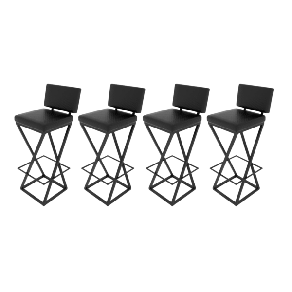 Kit C/ 4 Banquetas Bistrô industrial MÉDIA 75cm – Estofadas Preta – IMPERMEÁVEIS