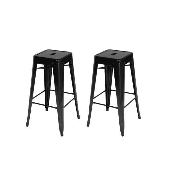 Kit 2 Banquetas Tolix Iron Aço Carbono Industrial - Preto