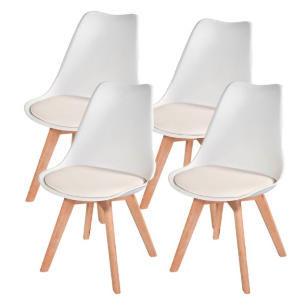 Kit c/ 4 Cadeiras DS333 Leda - Charles Eames, Saarinen Wood com almofada Brancas