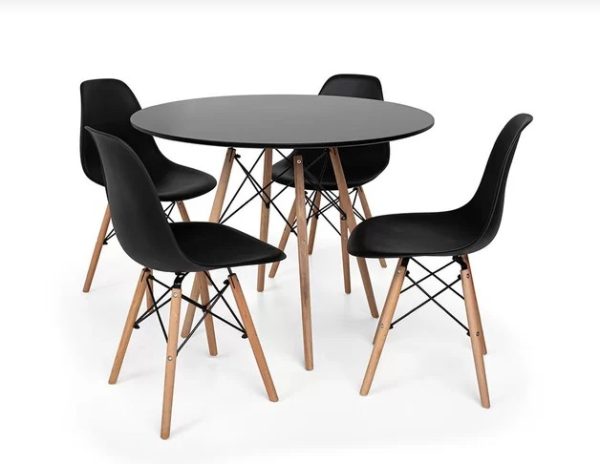 Conjunto de Jantar Mesa Eiffel 100cm Preta + 4 Cadeiras Eiffel DKR Pretas