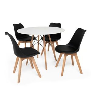 Conjunto Mesa Eiffel Redonda MDF 90cm Branca + 4 Cadeiras Leda DS333 Pretas