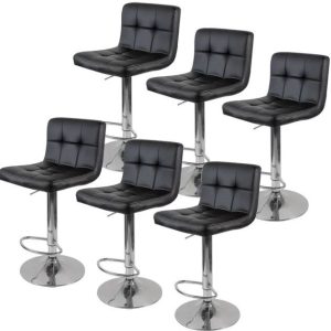 Kit c/ 6 Banquetas Gomos Confort em PU com Regulagem De Altura Pretas