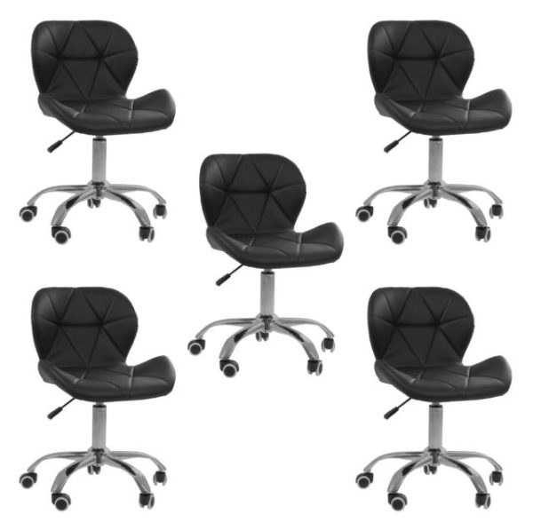 Conjunto 5 Cadeiras Office Eiffel Slim Giratória Ajustável Preta