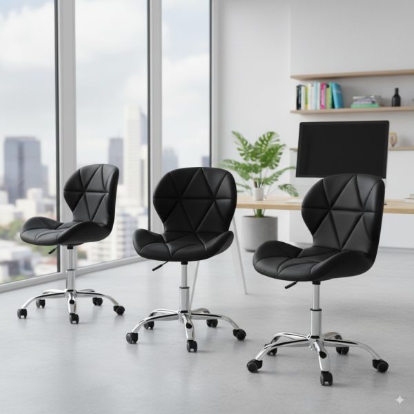 Conjunto 3 Cadeiras Office Eiffel Slim Giratória Ajustável Preta - Image 2