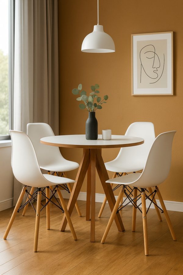 Conjunto Mesa Redonda Branca 90cm + 4 Cadeiras Eames Pés Madeira Sala Cozinha Jantar Moderna Pronta Entrega - Image 2