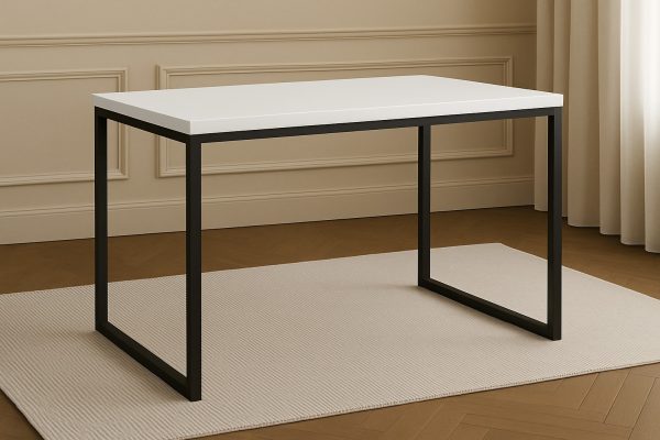 Conjunto Mesa de Jantar Retangular 120x80cm com Tampo Branco e Estrutura em Aço Preto+4 Cadeiras Brancas Pés em Madeira - Image 2