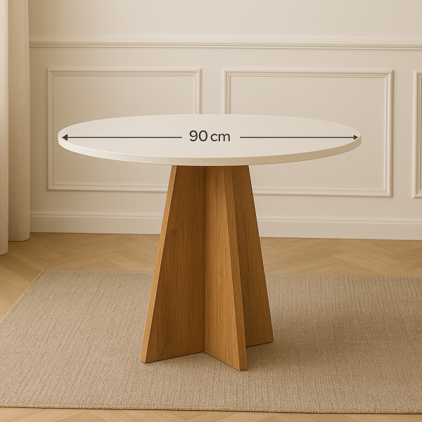 Mesa Redonda com Base em Madeira Maciça e Tampo Branco – Design Moderno e Sofisticado - Image 2
