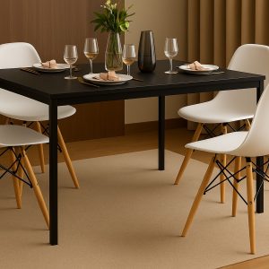 Conjunto Mesa de Jantar 120x80cm com 4 Cadeiras Eames Brancas – Tampo Preto, Design Moderno e Sofisticado