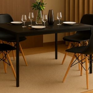 Conjunto Mesa Preta 120x80cm com 4 Cadeiras Eames Pretas Sala de Jantar Moderna