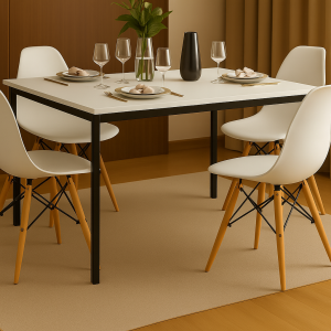 Conjunto Mesa 120x80cm Tampo Branco com 4 Cadeiras Eames Brancas – Design Moderno
