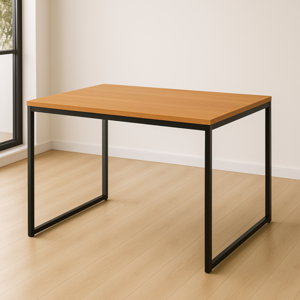 Conjunto Mesa de Jantar 4 Cadeiras – Mesa Retangular Madeira com Pés de Ferro e Cadeiras Brancas Estofadas Leda - Image 2