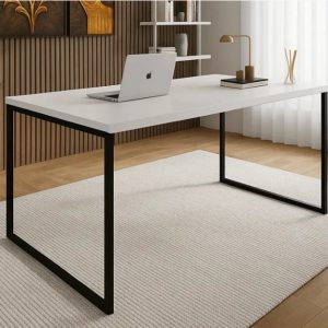 Mesa Industrial Branca 1,20m x 0,80m Estrutura de Metal Tampo MDF