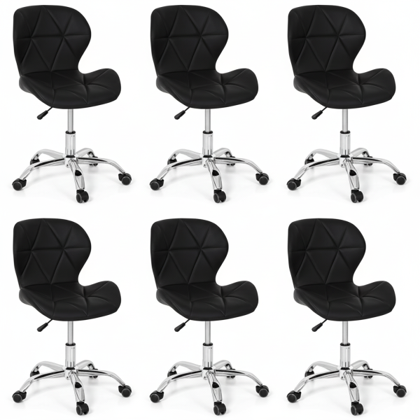 Conjunto 6 Cadeiras Office Eiffel Slim Giratória Ajustável Preta