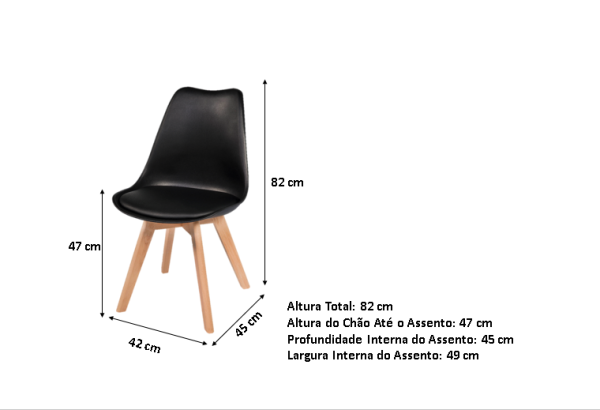 Conjunto Mesa Redonda 90cm com 4 Cadeiras Pretas Pés em Madeira - Image 5