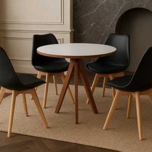 Conjunto Mesa Redonda 90cm com 4 Cadeiras Pretas Modernas Sofisticação e Design Exclusivo
