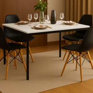 Conjunto Mesa de Jantar Retangular 120x80cm com 4 Cadeiras Eames Pretas – Tampo Branco