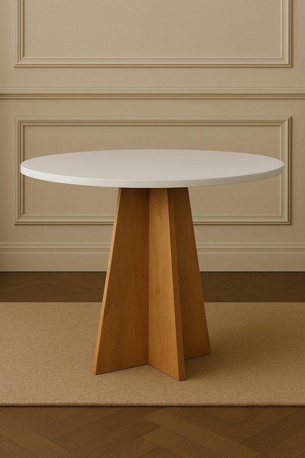 Mesa de Jantar Redonda 90cm com 4 Cadeiras Brancas Base Madeira Moderna - Image 2