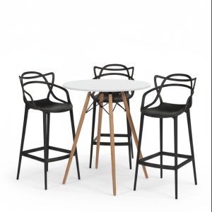 Conjunto 3 Banquetas Allegra + Mesa Bistrô Tampo Branco 60cm