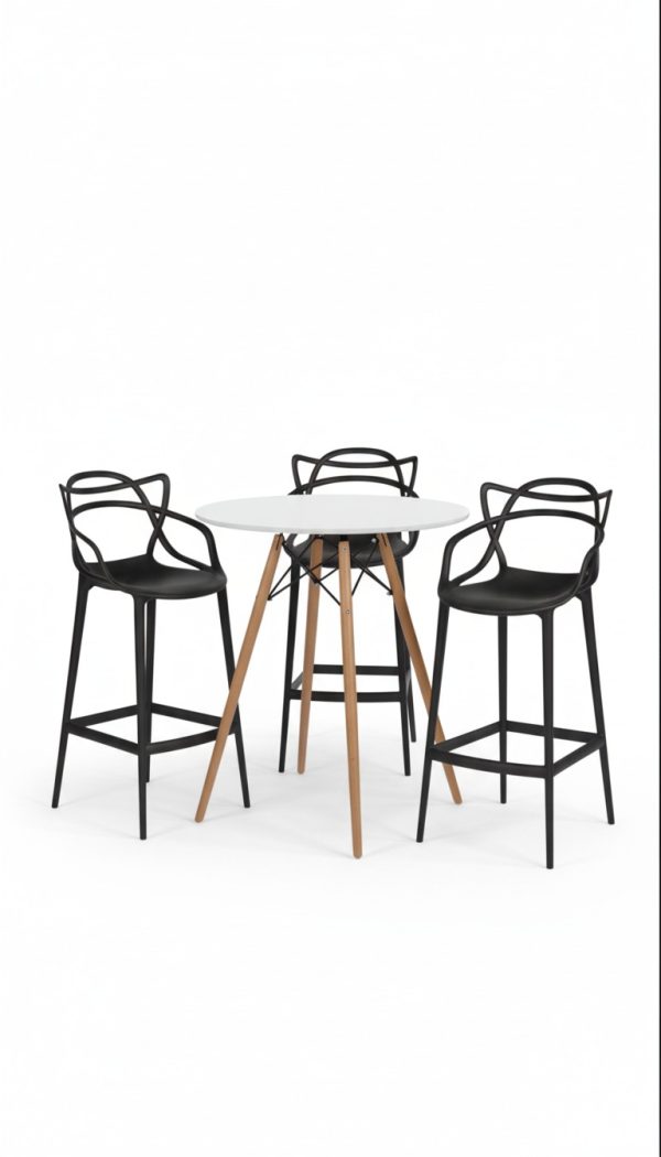 Conjunto 3 Banquetas Allegra + Mesa Bistrô Tampo Branco 60cm