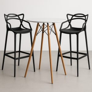 Conjunto 2 Banquetas Allegra + Mesa Bistrô Tampo Branco 60cm