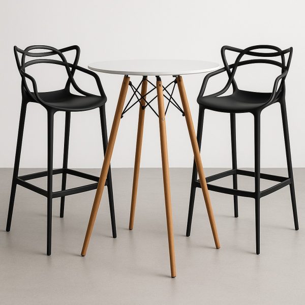 Conjunto 2 Banquetas Allegra + Mesa Bistrô Tampo Branco 60cm