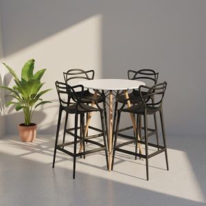Conjunto 4 Banquetas Allegra + Mesa Bistrô Tampo Branco 60cm