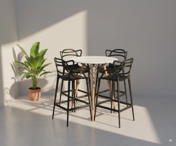 Conjunto 4 Banquetas Allegra + Mesa Bistrô Tampo Branco 60cm