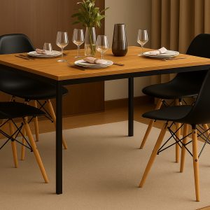 Conjunto de Mesa de Jantar Retangular 120x80cm com 4 Cadeiras Pretas Modernas – Design Sofisticado e Confortável