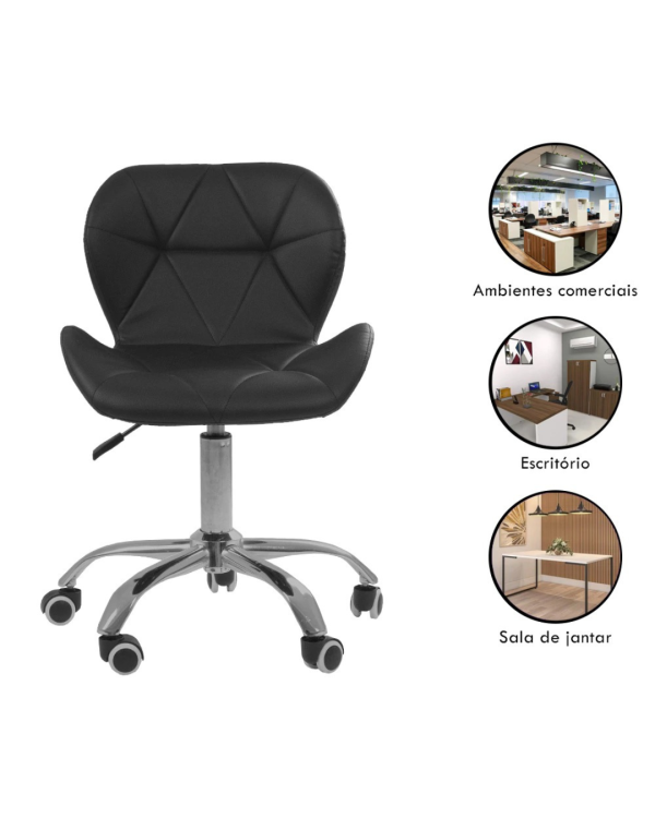 Conjunto 6 Cadeiras Office Eiffel Slim Giratória Ajustável Preta - Image 3
