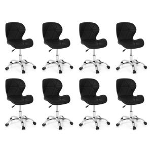Conjunto 8 Cadeiras Office Eiffel Slim Giratória Ajustável Preta