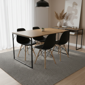 Conjunto de Mesa de Jantar Retangular 120x80cm com 4 Cadeiras Pretas Modernas – Design Sofisticado e Confortável