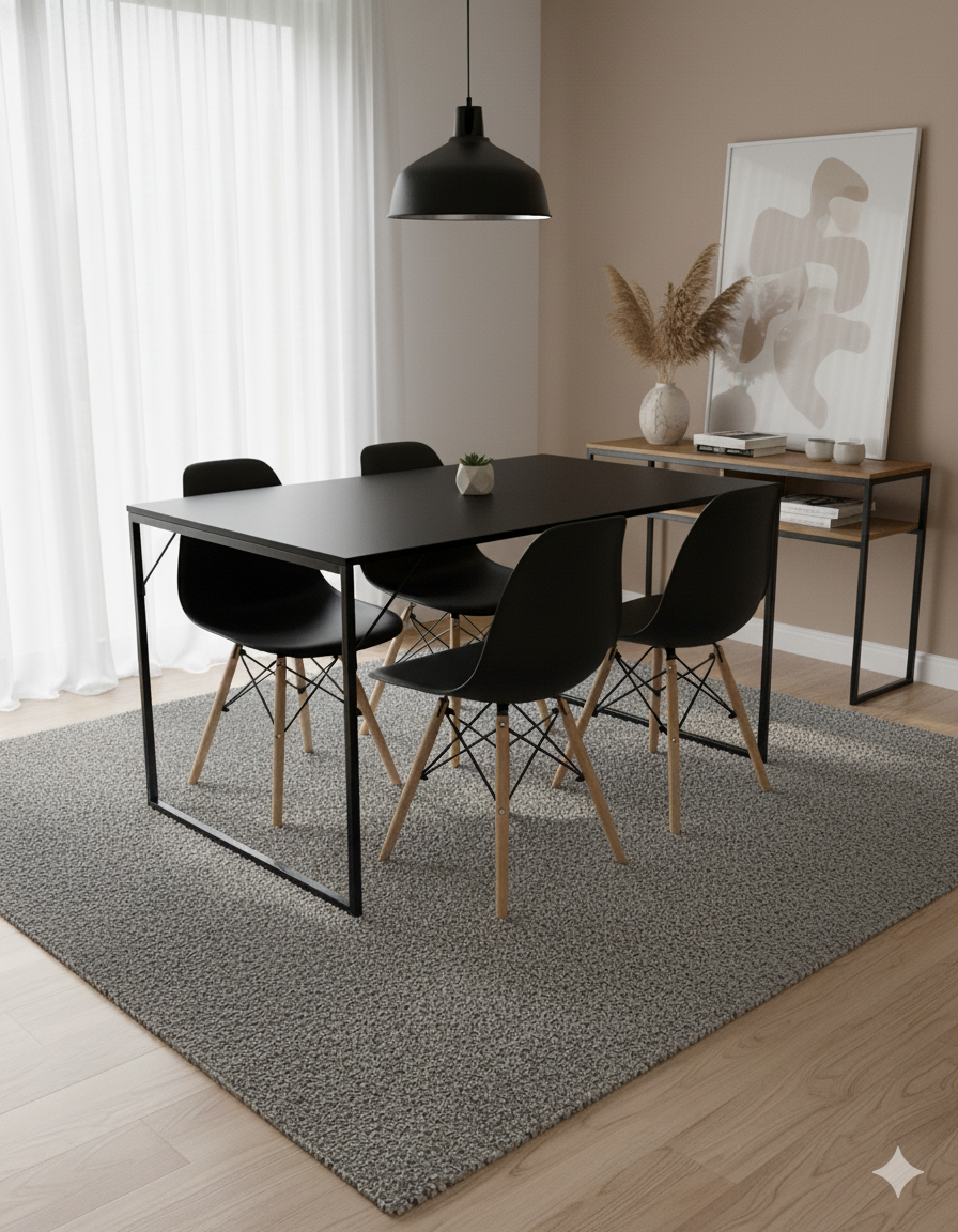 Conjunto Mesa Preta 120x80cm com 4 Cadeiras Eames Pretas Sala de Jantar Moderna