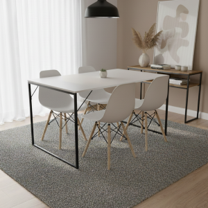 Conjunto Mesa 120x80cm Tampo Branco com 4 Cadeiras Eames Brancas – Design Moderno