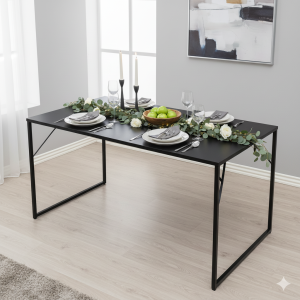 Mesa Industrial Preta 1,20m x 0,80m Estrutura de Metal Tampo MDF Preto